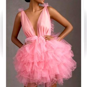 New Millia London x Anthropologie BHLDN Paige Tiered Tulle Lg 12/14 Pink Ruffled